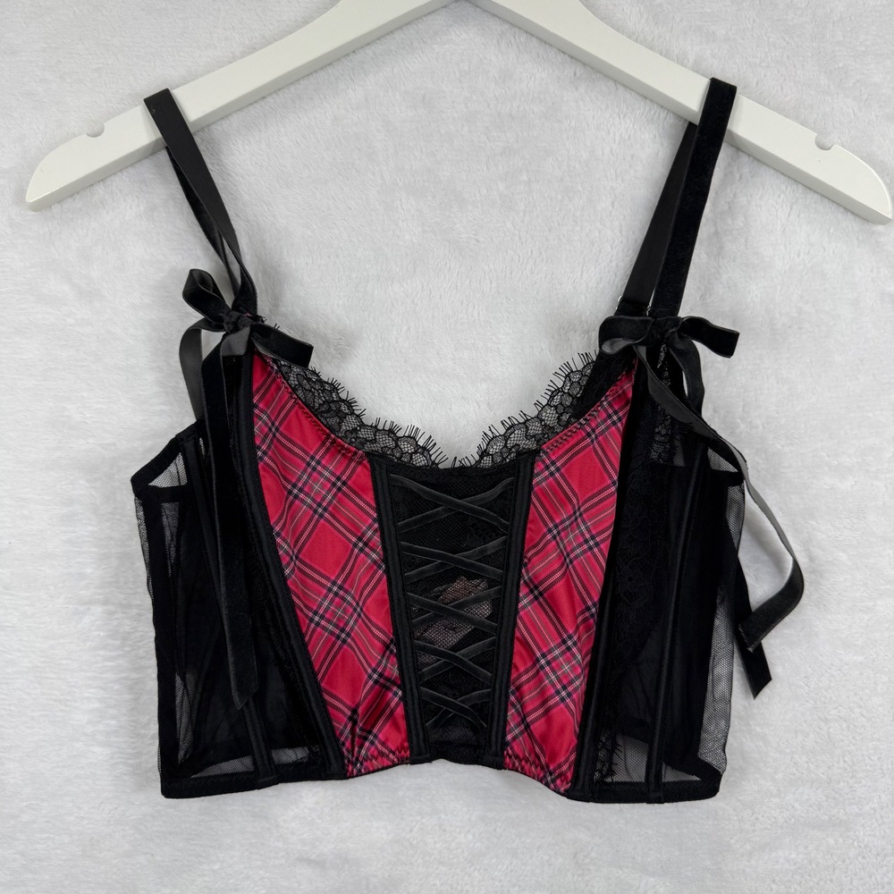 Victoria's‎ Secret Dream Angels Red Plaid Lace-Up Bustier Top NWT Small